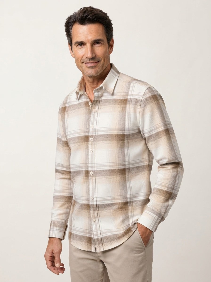 Hemd, Casual, Flanell,, Button-Down, weiß-multicolor