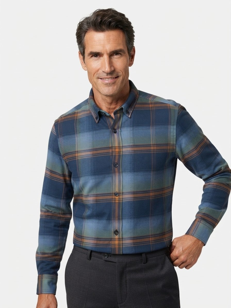 Hemd, Casual, Flanell,, Button-Down, blau-multicolor