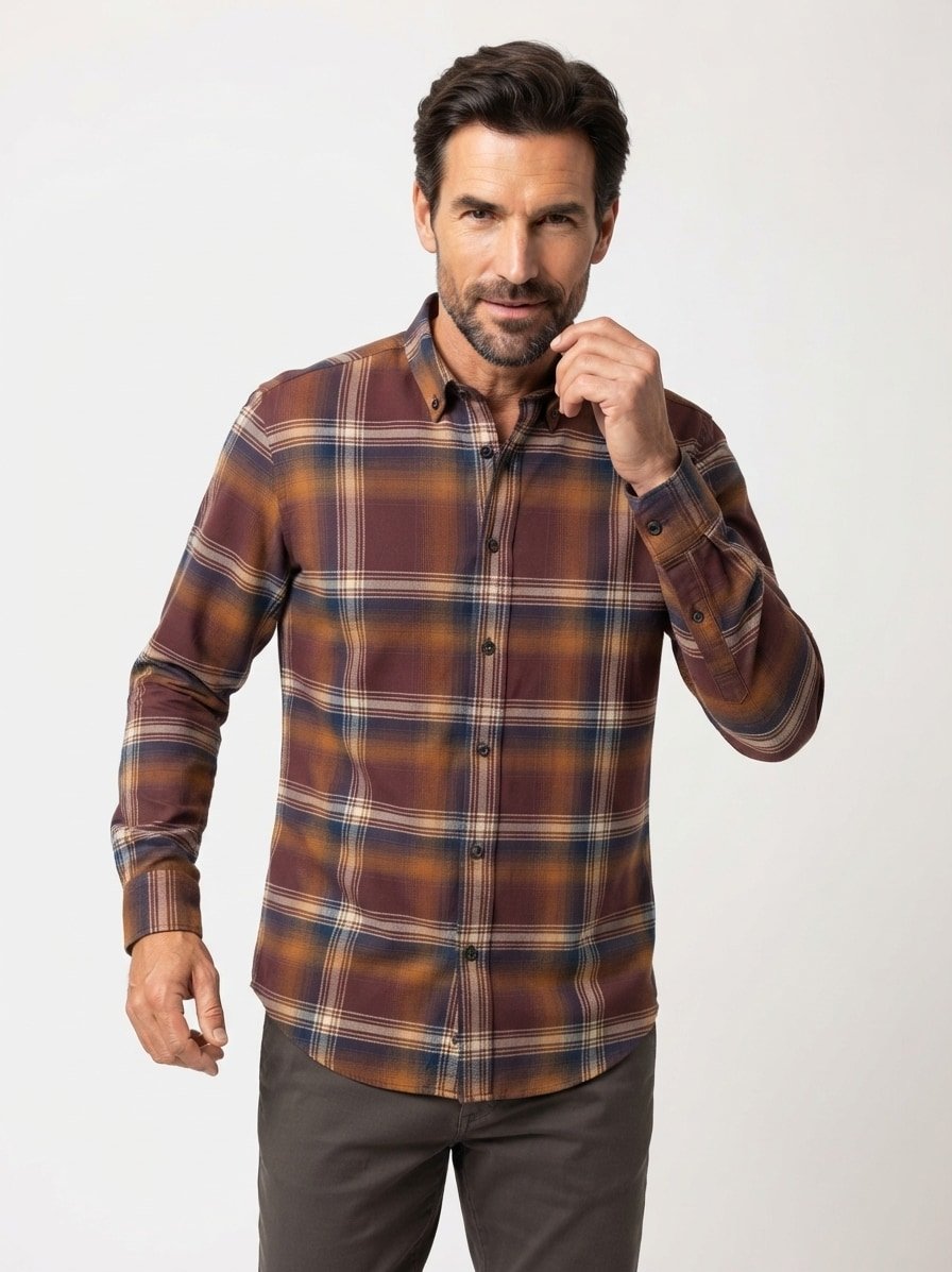 Hemd, Casual, Flanell,, Button-Down, braun-multicolor