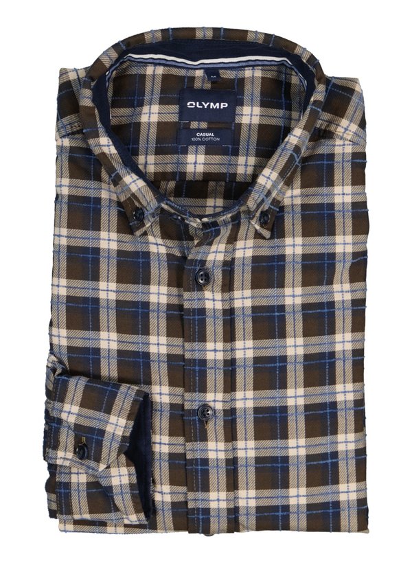 Hemd, Casual, Flanell, Button-Down, braun-blau kariert