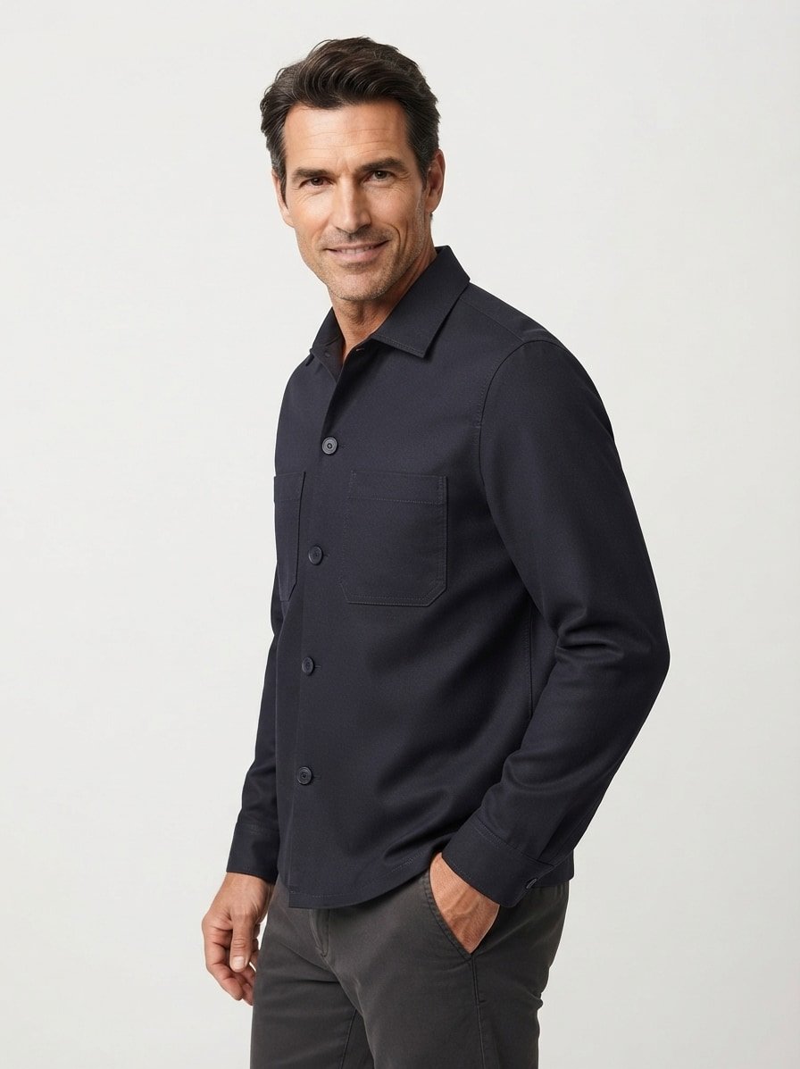 Overshirt, Viskose, Kent, Brusttasche, dunkelblau