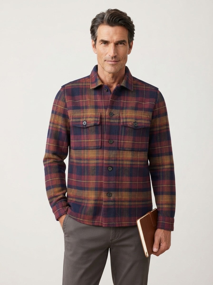 Overshirt, Flanell, Umlegekragen, Brusttasche, braun-mutlticolor kariert