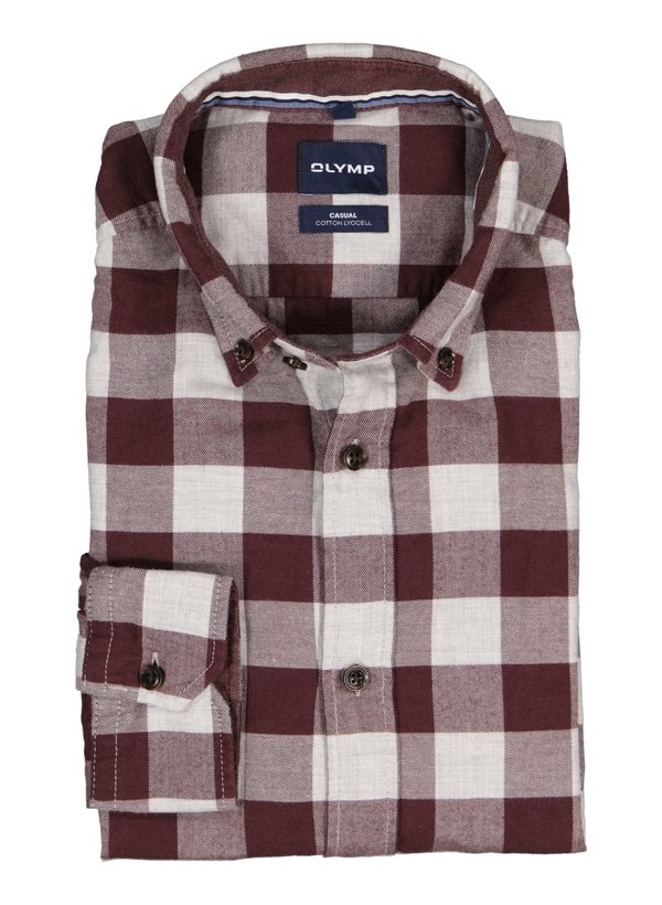 Hemd, Casual, Baumwolle-Lyocell, Button-Down, dunkelrot-weiß kariert