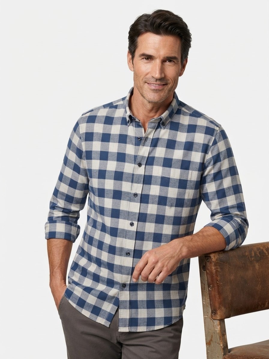 Hemd, Casual, Baumwolle-Lyocell, Button-Down, dunkelblau-blau