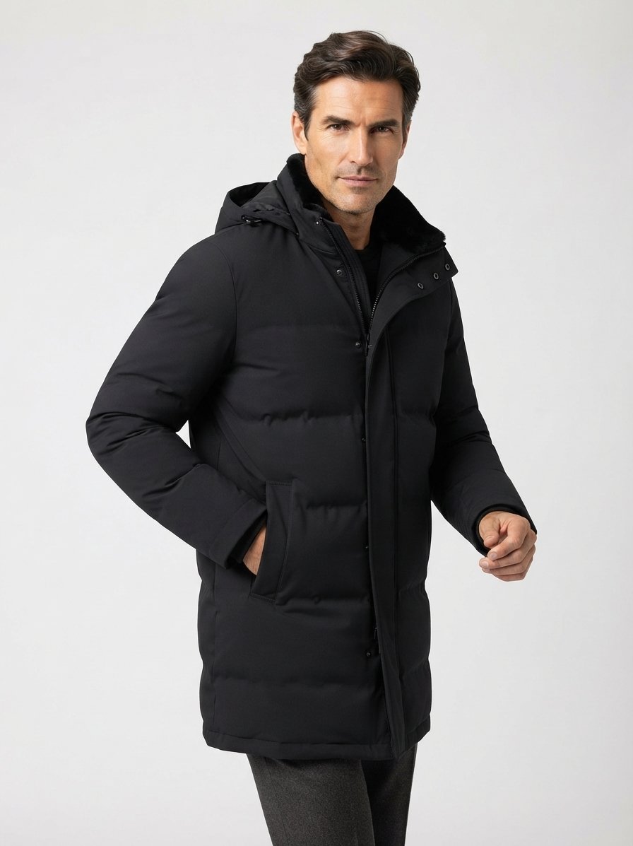Daunenparka, Mikrofaser wasserabweisend, schwarz