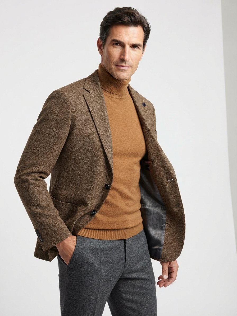 Sakko, Modern Fit, Jersey, braun pepita