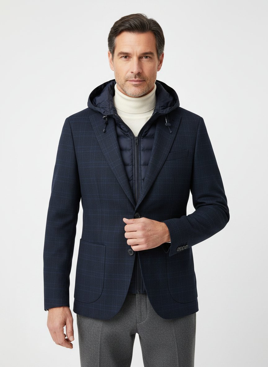 Sakko, Modern Fit, Jersey, dunkelblau kariert