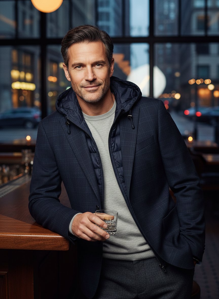 Sakko, Modern Fit, Jersey, dunkelblau kariert