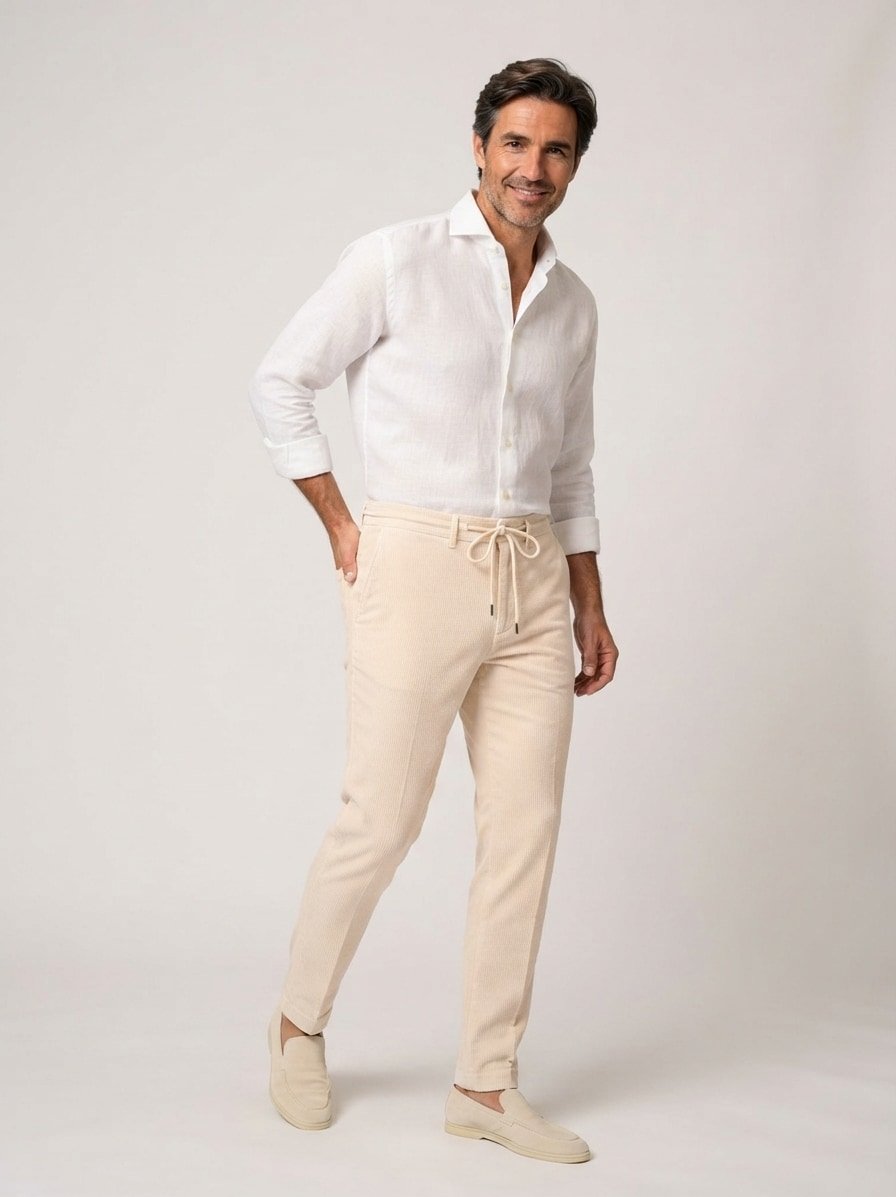 Bundfaltenhose, Tapered Fit, Cord, beige