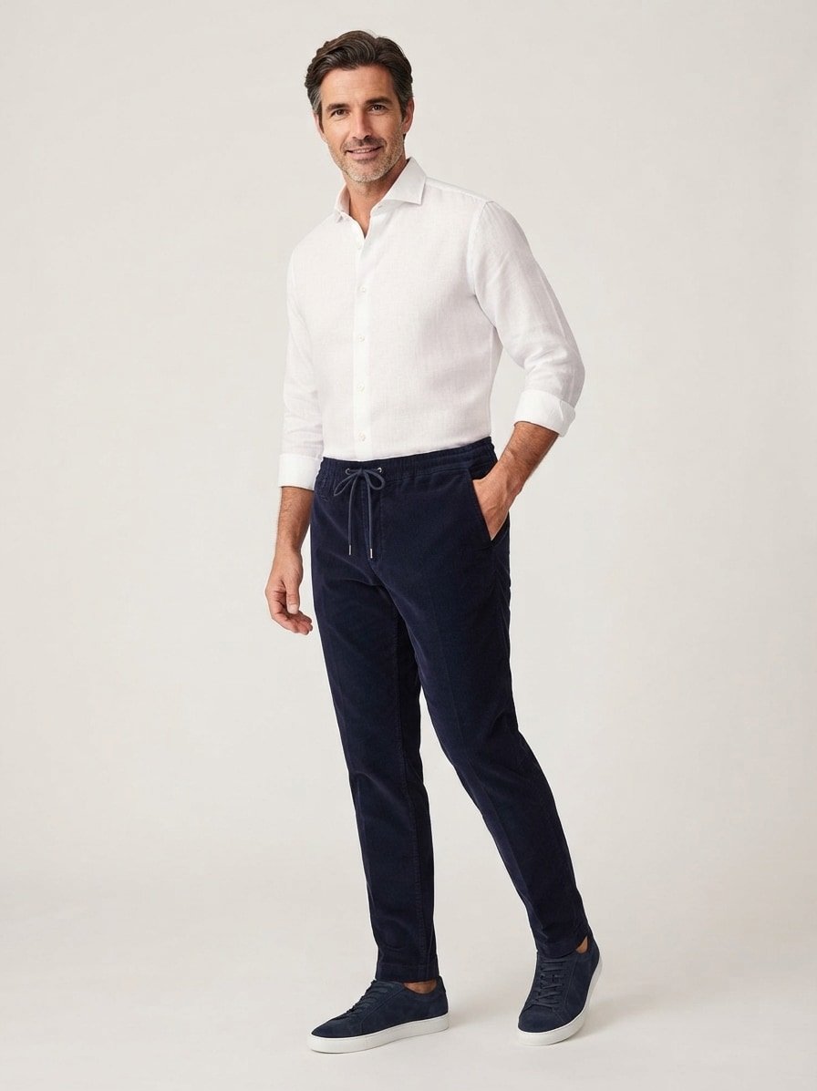 Bundfaltenhose, Tapered Fit, Cord, nachtblau