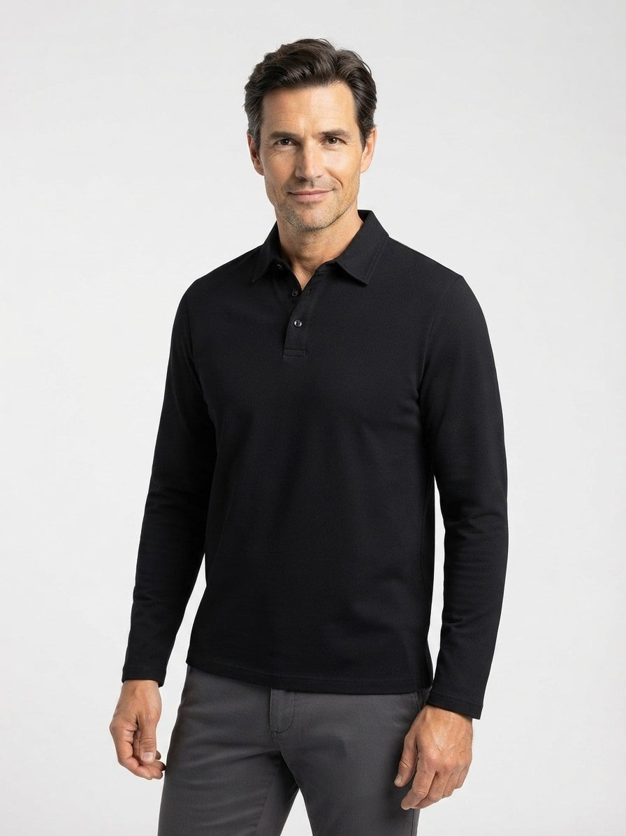 Polo-Shirt, Baumwoll-Stretch, schwarz