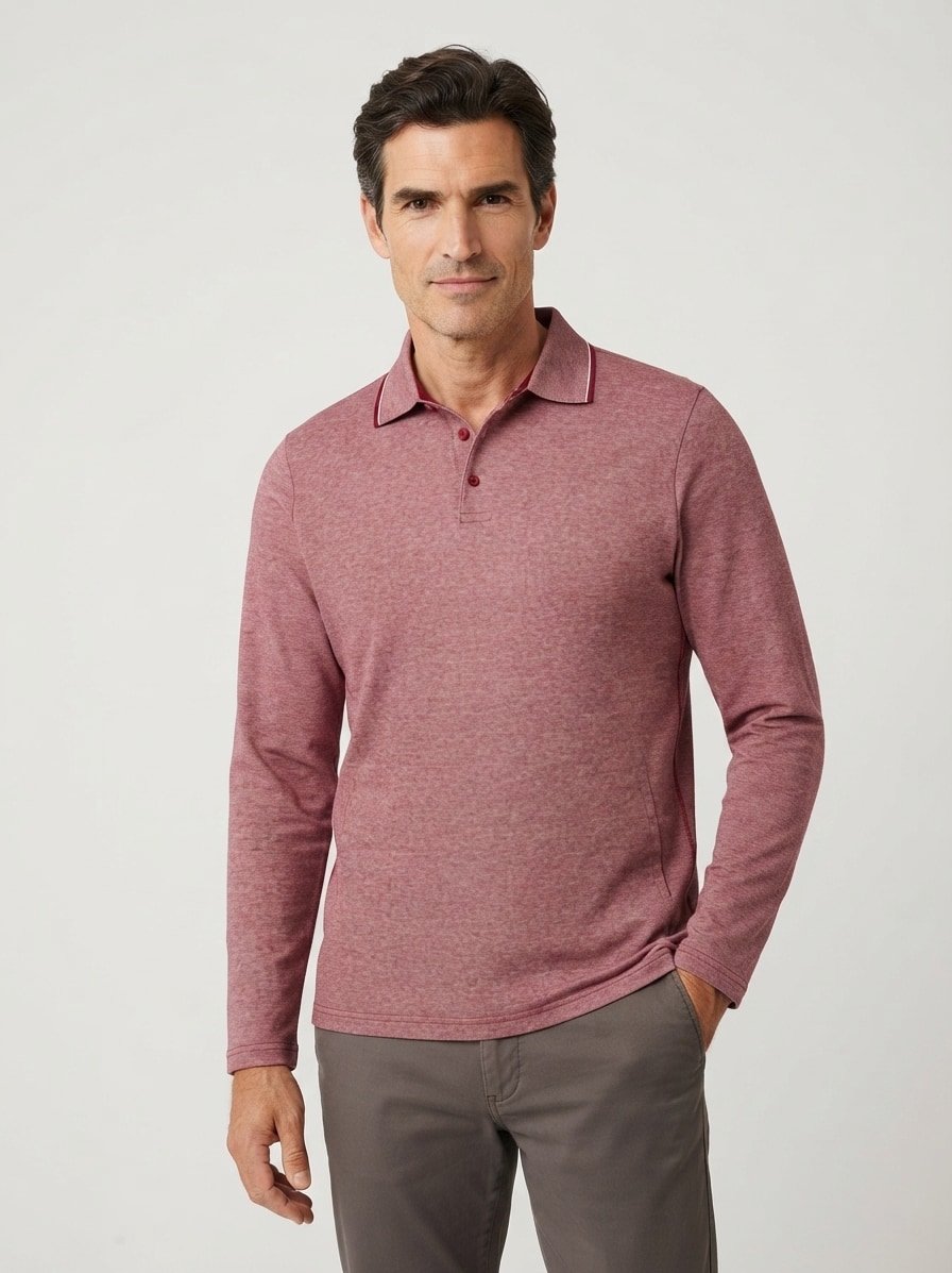 Polo-Shirt, Baumwoll-Piqué, rot meliert