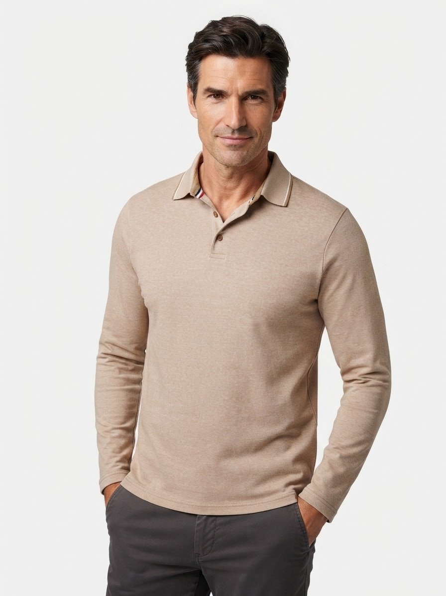 Polo-Shirt, Baumwoll-Piqué, hellbraun meliert