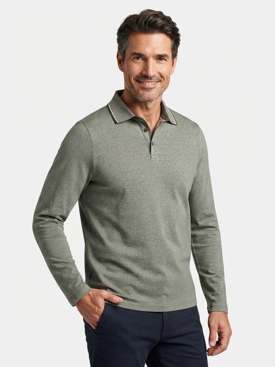 Polo-Shirt, Baumwoll-Piqué, dunkelgrün meliert