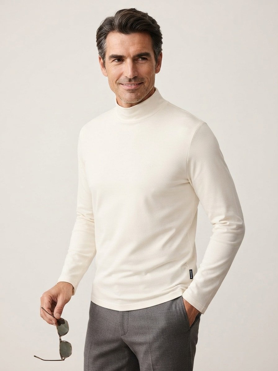 Rollkragenshirt, Baumwoll-Jersey, ecru