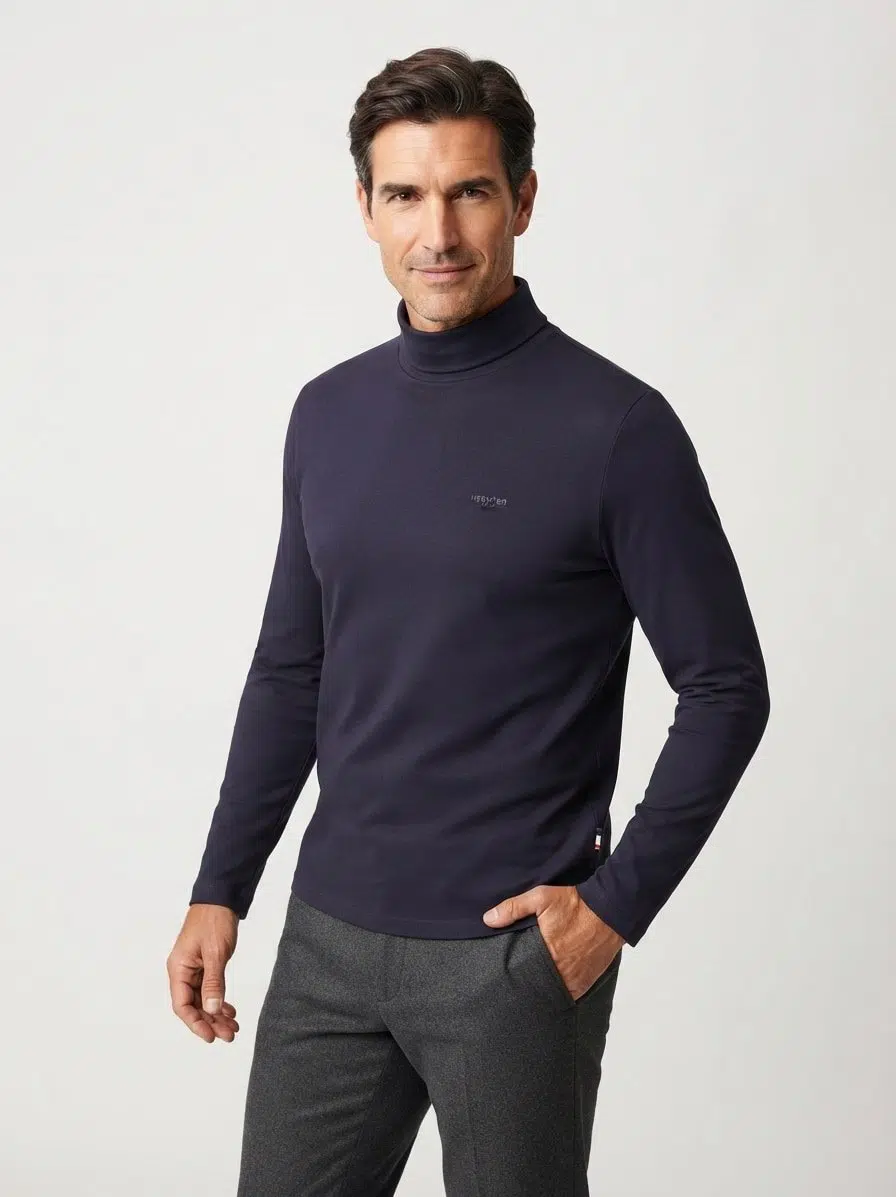 Rollkragenshirt, Baumwoll-Jersey, nachtblau