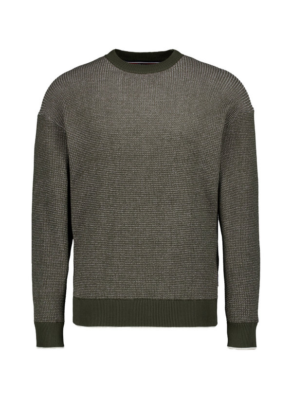 Pullover, Baumwolle, dunkelgrün-ecru meliert