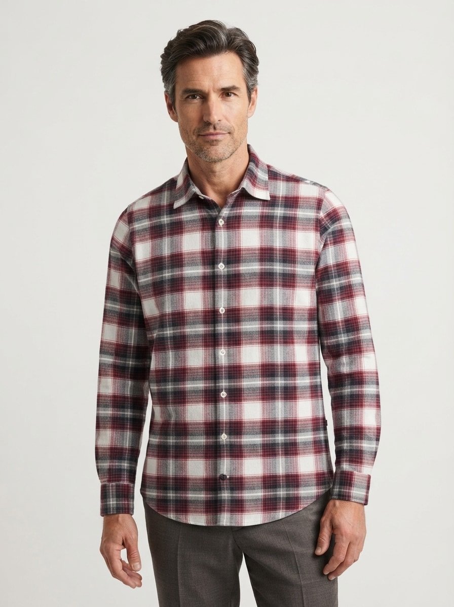Hemd, Modern, Flanell, Kent, dunkelrot kariert