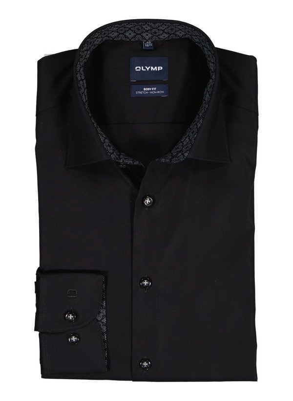 OLYMP Herren Hemd schwarz Baumwoll-Stretch