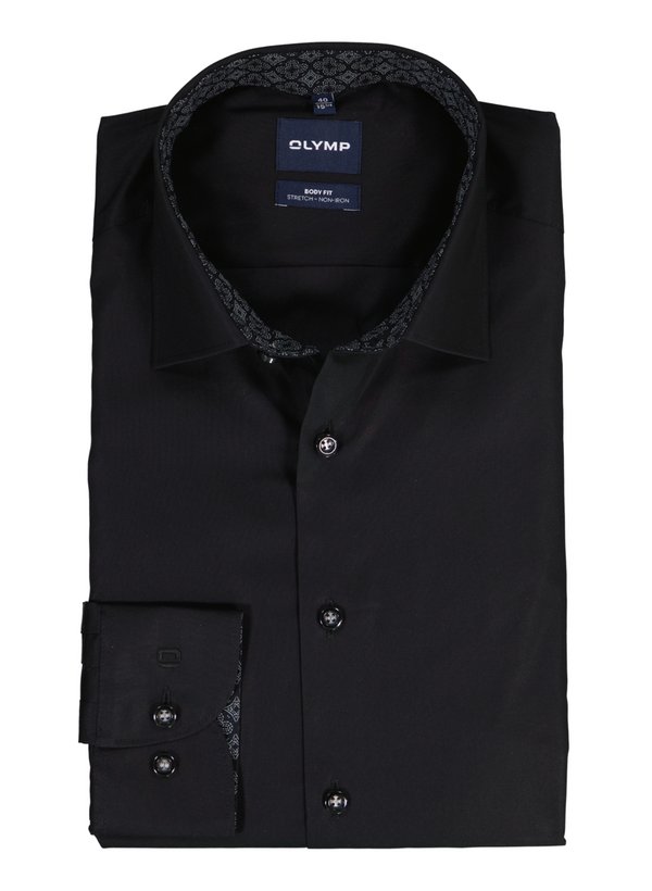 OLYMP Herren Hemd schwarz Baumwoll-Stretch