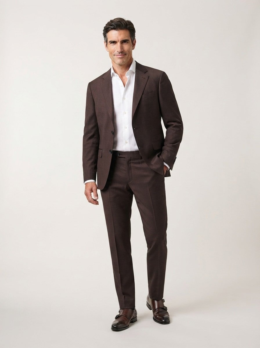 Anzug, Modern Fit, Schurwoll-Stretch, braunschwarz meliert