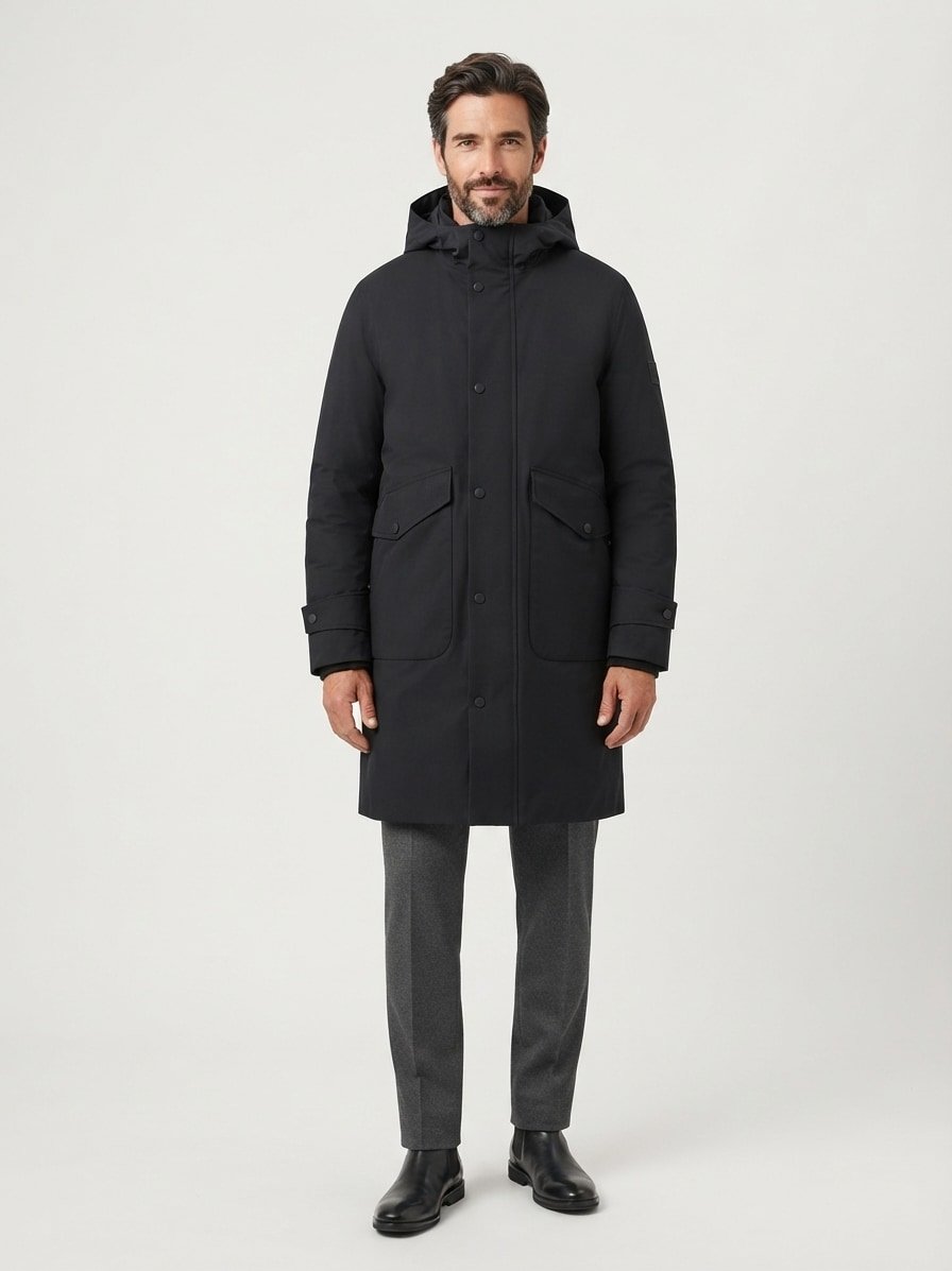 Daunenparka, Mikrofaser wasserabweisend, schwarz