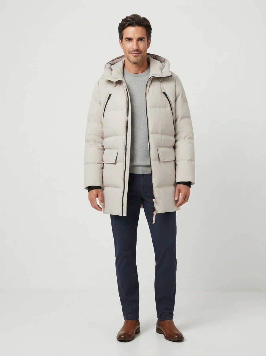 Daunenparka, Mikrofaser wasserabweisend, linen beige