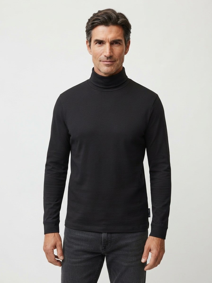 Rollkragenshirt, Shaped Fit, Baumwolle, schwarz