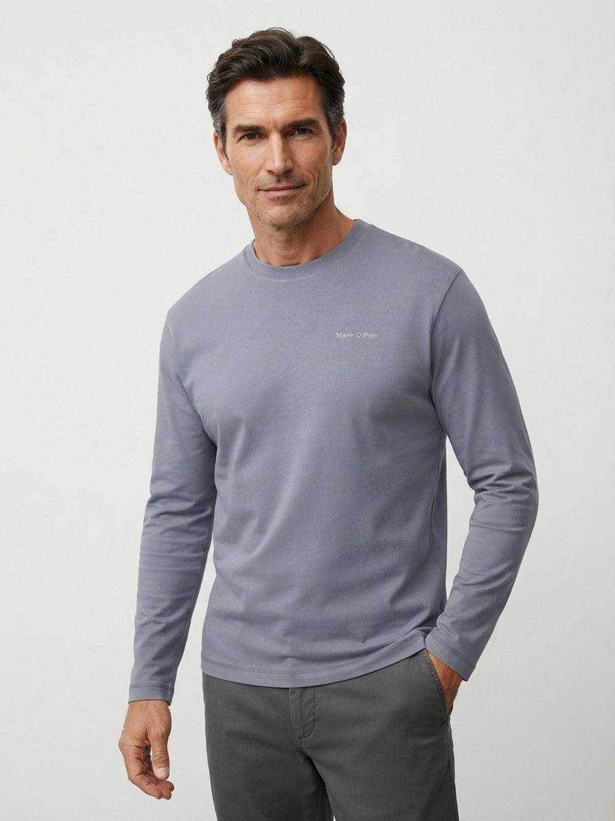Longsleeve, Baumwolle, grau-blau