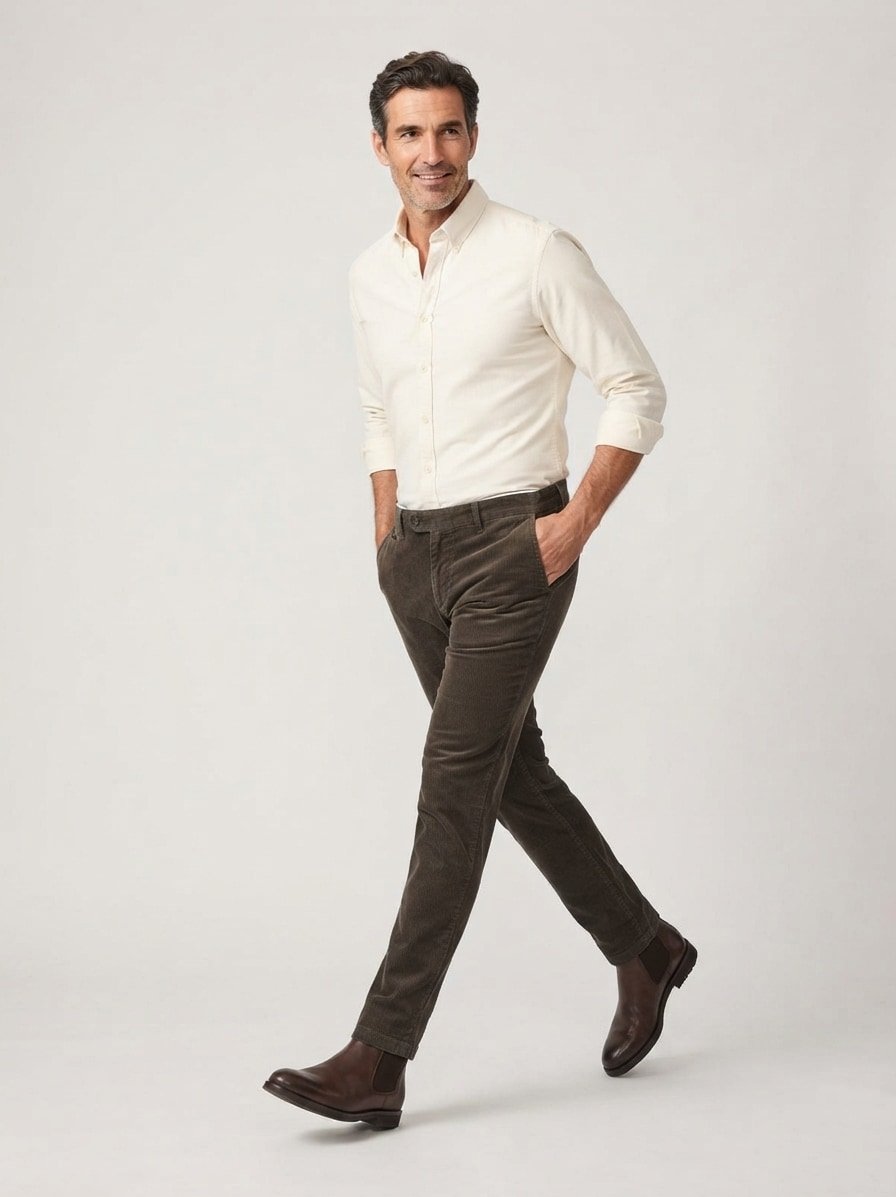 Bundfaltenhose Osby, Tapered Fit, Cord, wooden earth