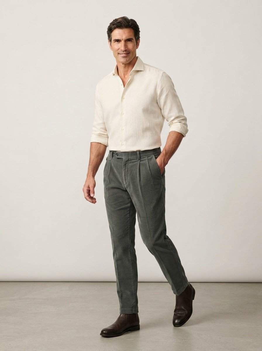 Bundfaltenhose Osby, Tapered Fit, Cord, dunkelgrün
