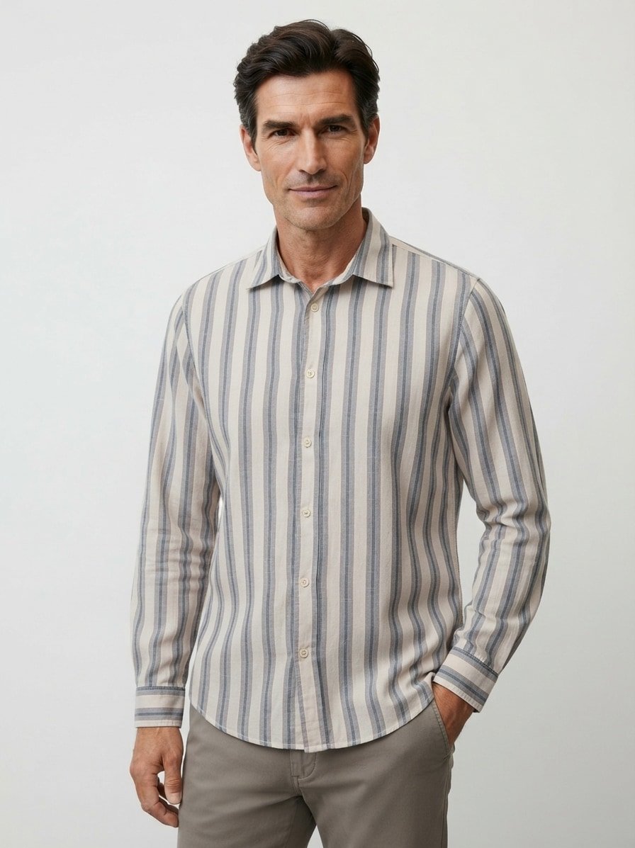 Hemd, Regular, Twill, Kent, dark beige gestreift