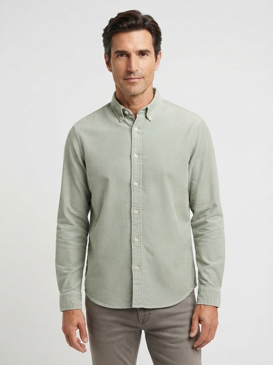 Hemd, Regular, Cord, Button-Down, faded mint