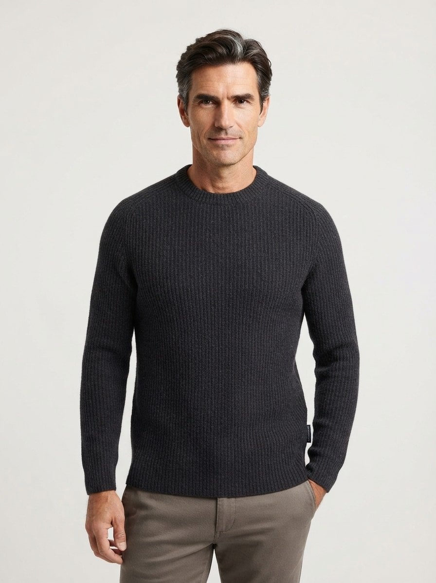 Pullover, Wolle-Baumwolle, schwarz strukturiert