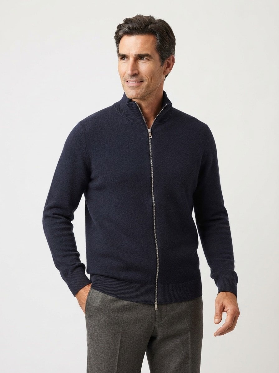 Cardigan, Baumwolle-Wolle, navy meliert