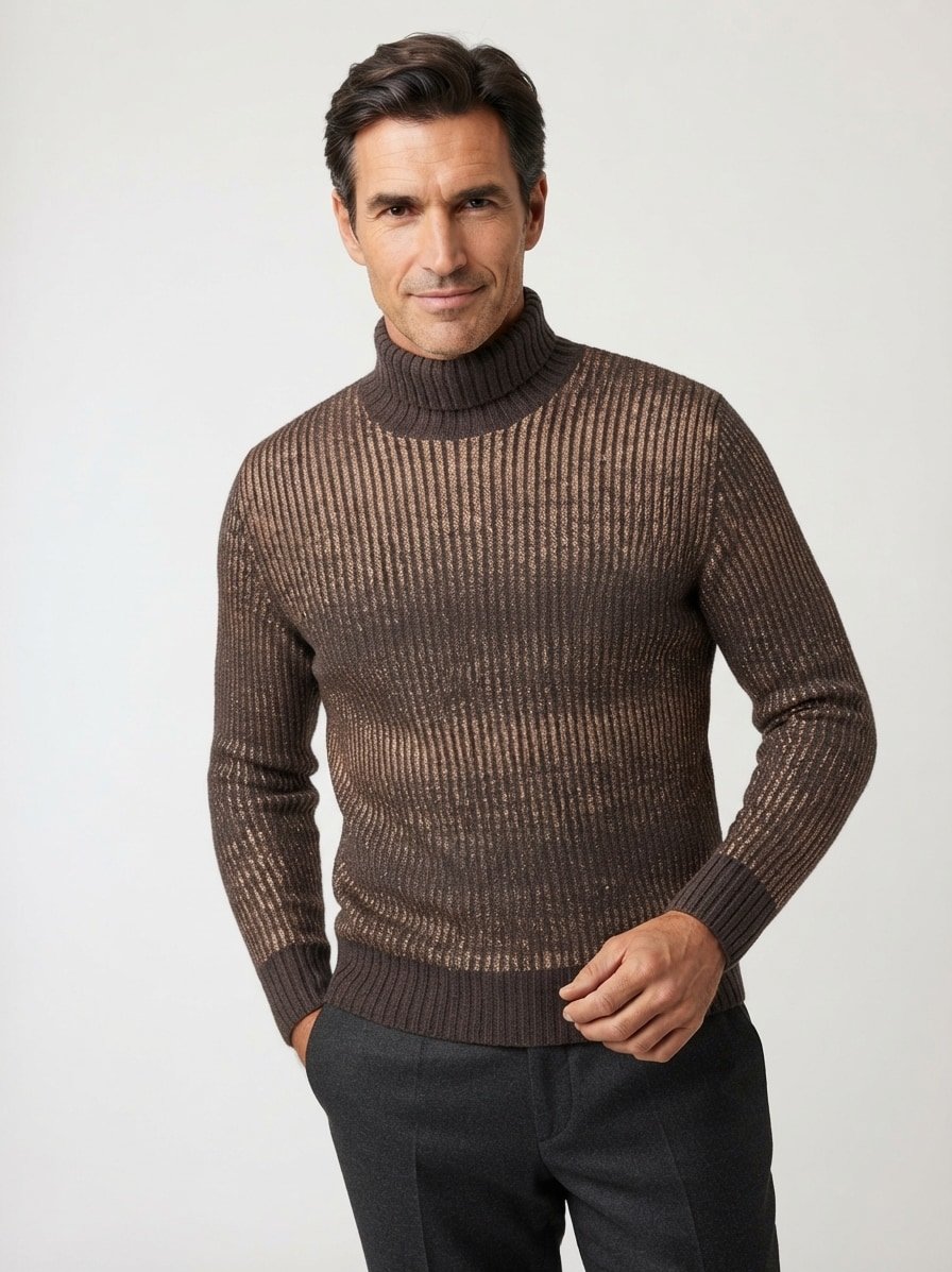 Rollkragenpullover, Baumwolle-Wolle, dunkelbeige
