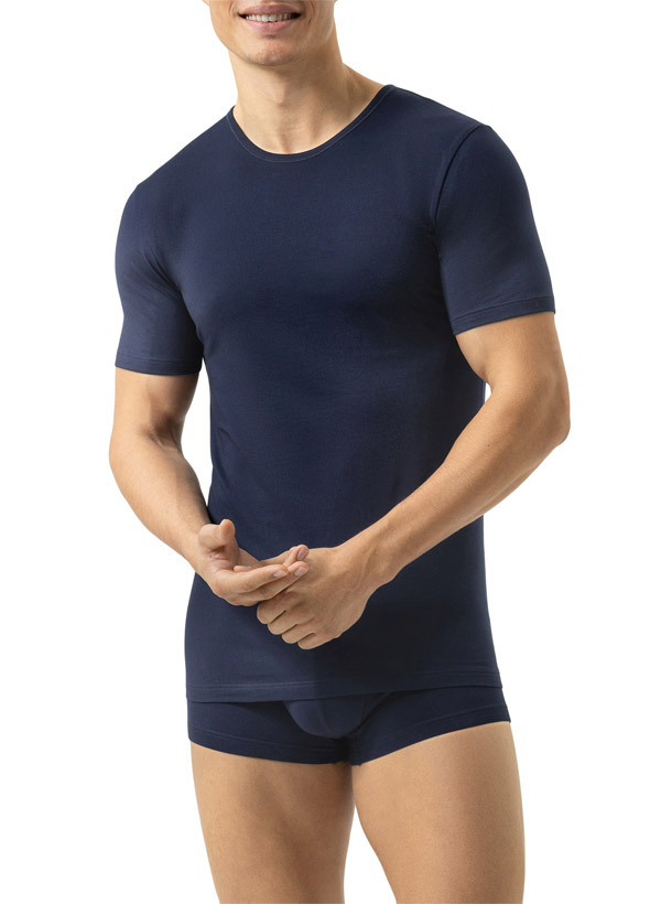 Mey Herren T-Shirt blau Baumwolle & Mix unifarben