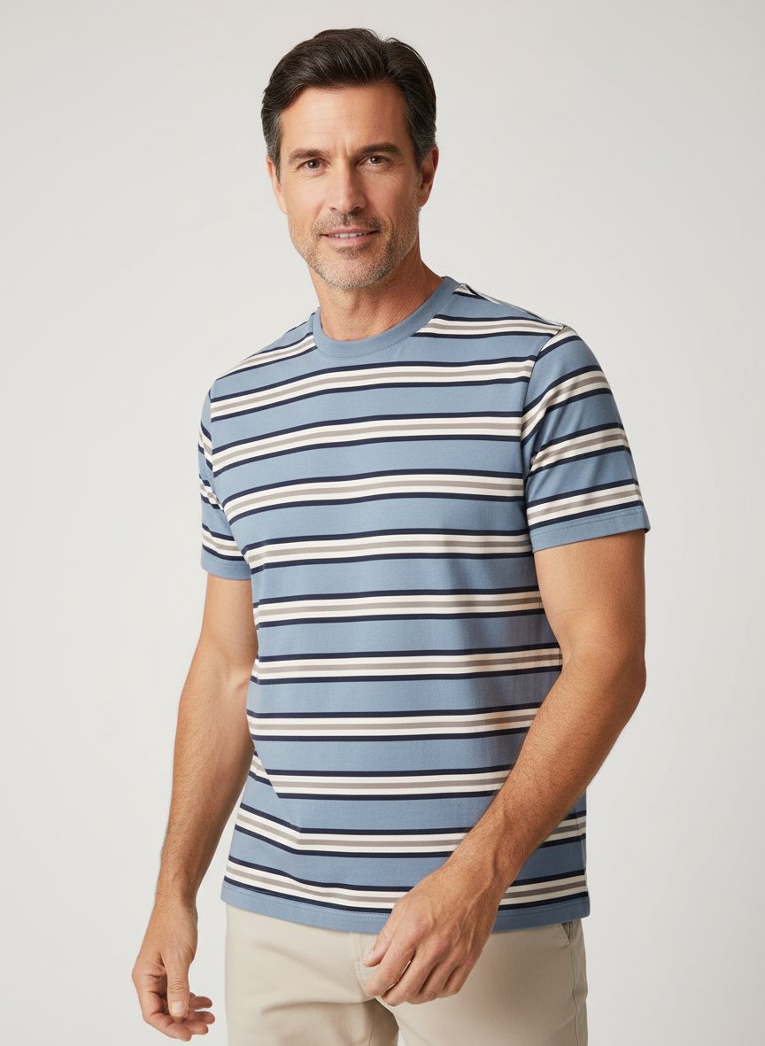 T-Shirt, Big&Tall, Bio Baumwolle, medium blue, gestreift