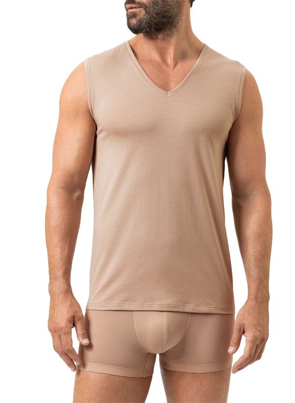 Mey Herren Shirt beige Baumwolle & Mix unifarben