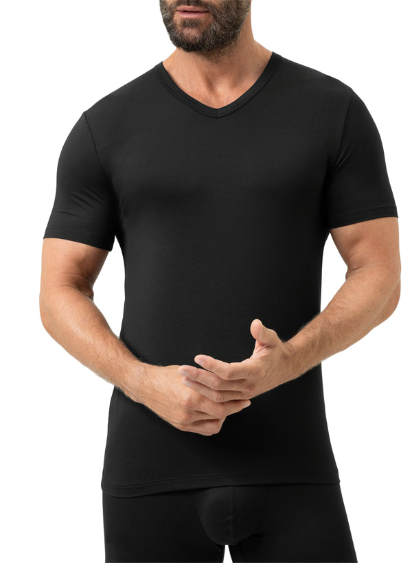 Mey Herren T-Shirt schwarz Viskose/Modal unifarben