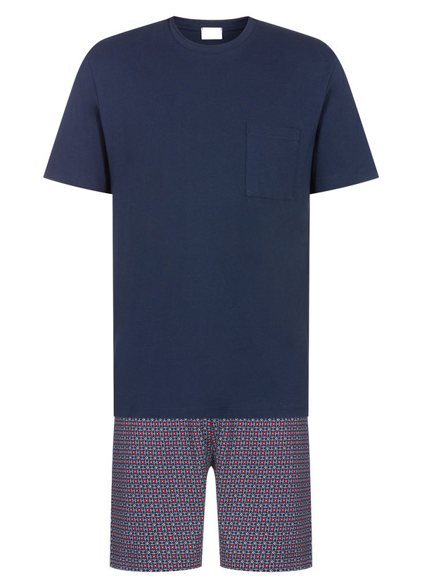 Mey Herren Pyjama blau Reine Baumwolle Gemustert