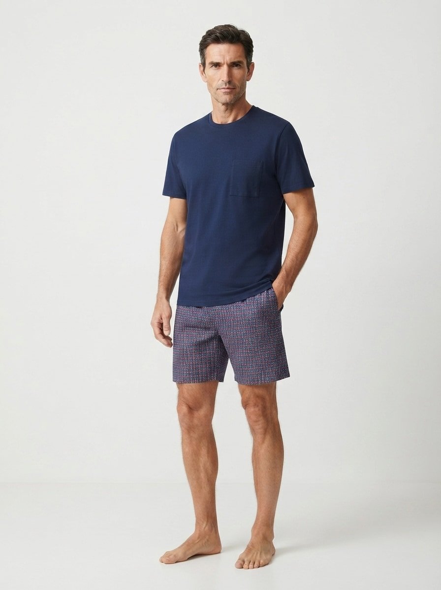 Pyjama, Baumwoll-Jersey, yachtblue gemustert