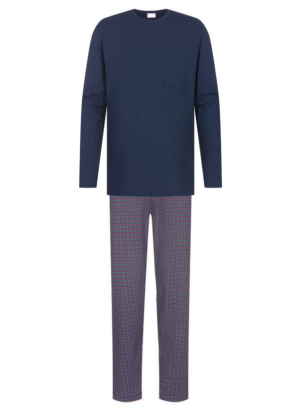 Mey Herren Pyjama blau Reine Baumwolle Gemustert
