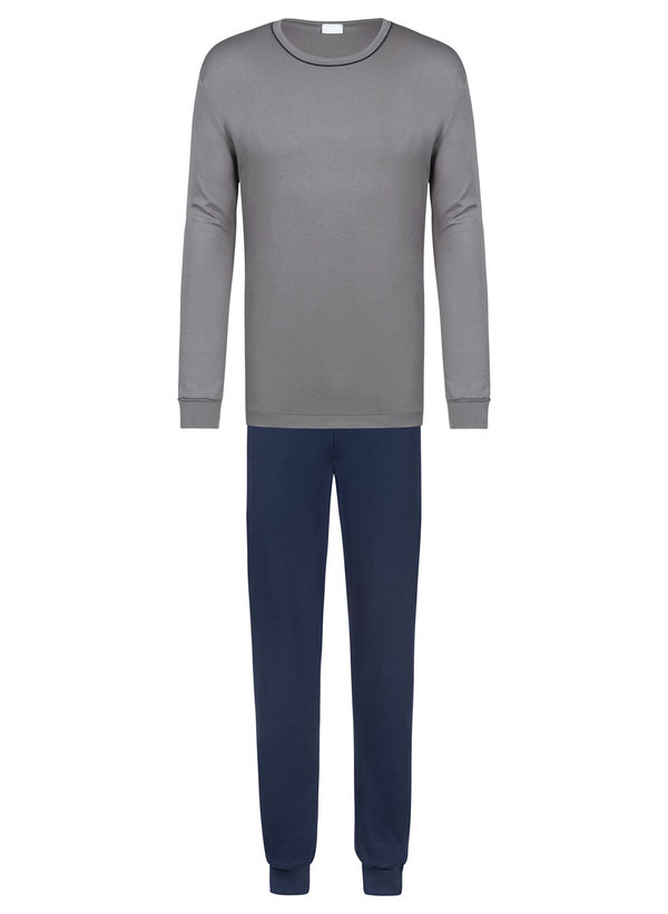 Mey Herren Pyjama grau Reine Baumwolle unifarben