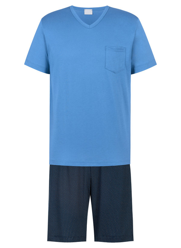 Mey Herren Pyjama blau Reine Baumwolle Gemustert