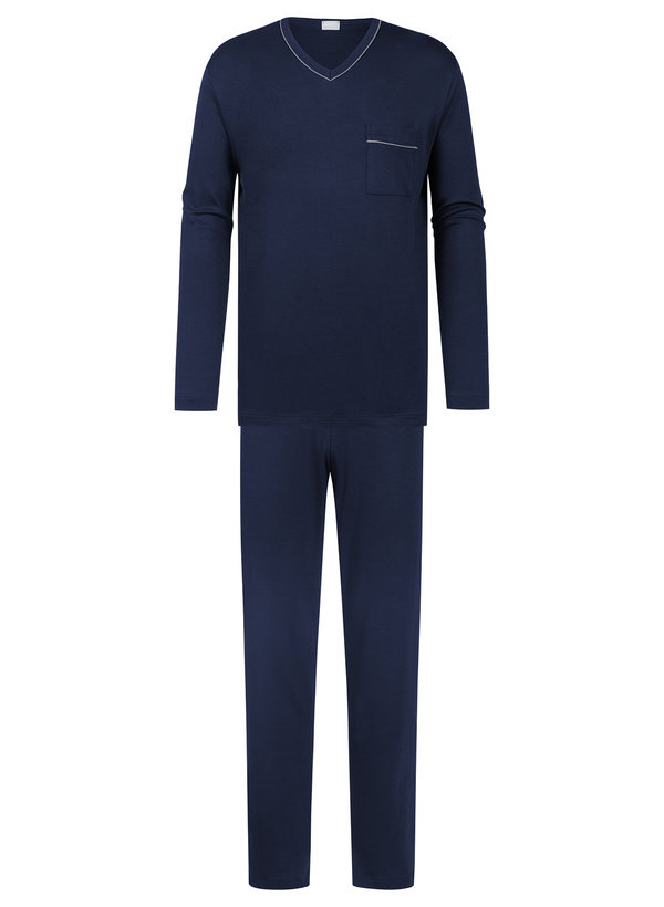 Mey Herren Pyjama blau Reine Baumwolle unifarben