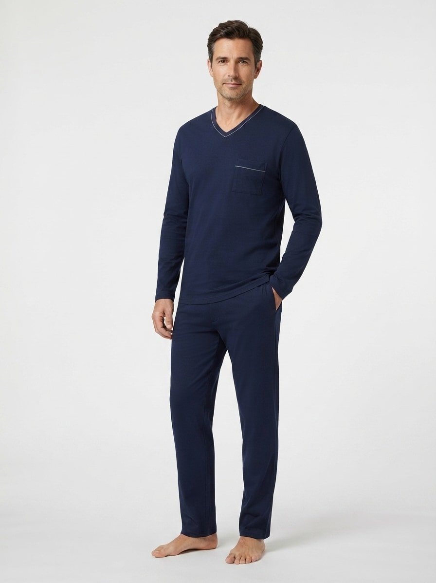 Pyjama, Baumwoll-Interlock, yachtblue