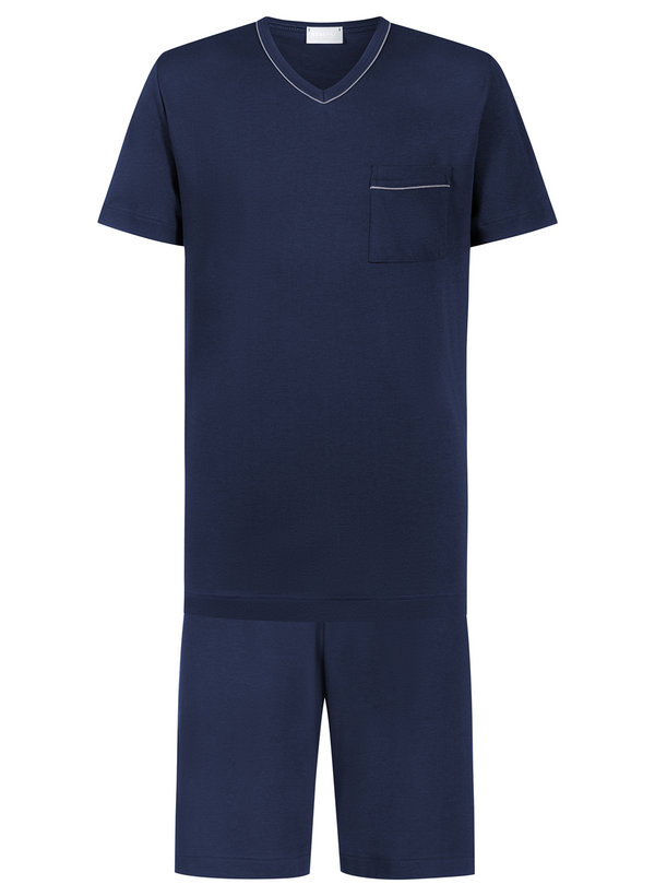Mey Herren Pyjama blau Reine Baumwolle unifarben
