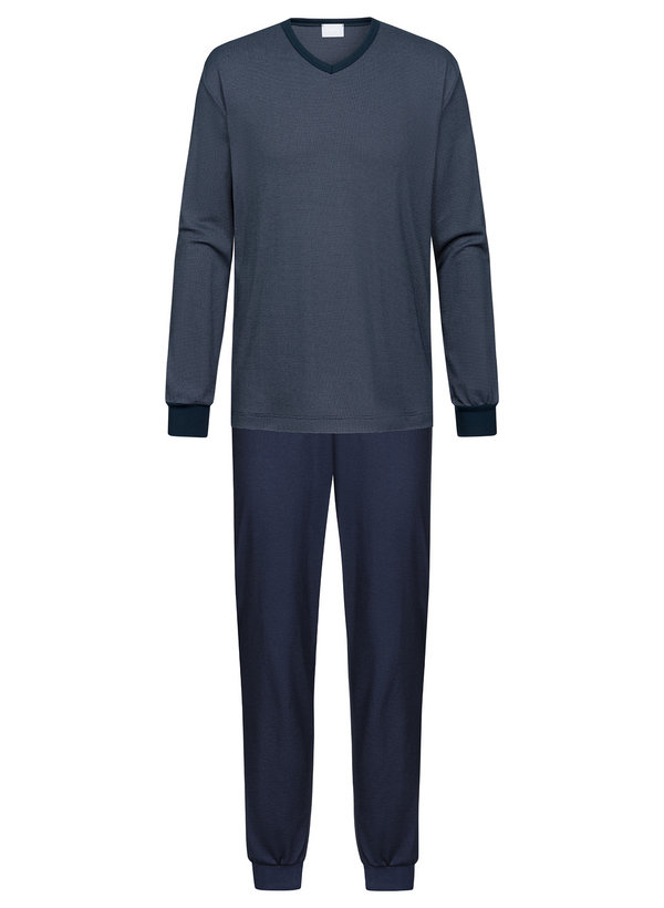 Mey Herren Pyjama blau Reine Baumwolle Gestreift
