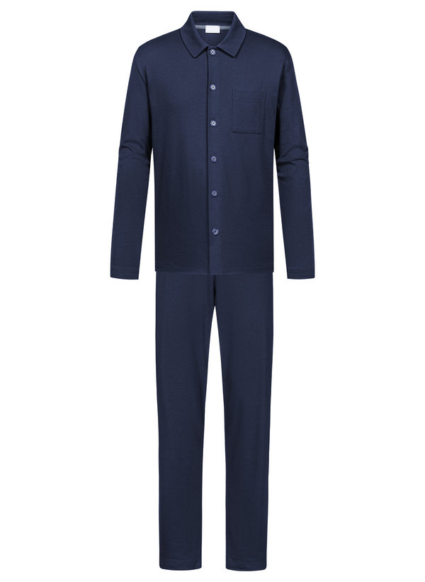 Mey Herren Pyjama blau Reine Baumwolle unifarben